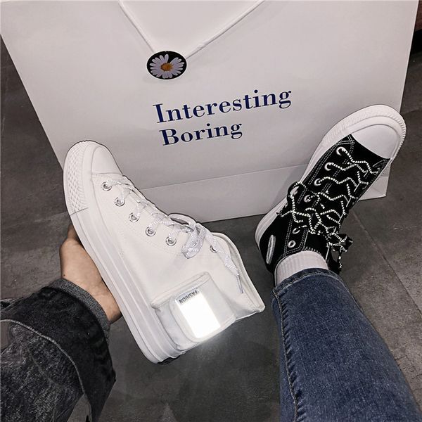 

2020 spring new high-canvas shoes men's shoes small pocket decorative white student versatile high-fashion, Black