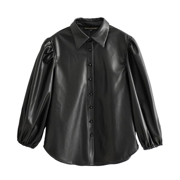 

faux leather jacket women puff sleeve blouse ladies gothic casual leather shirt winter black motorcycle jackets women 2020
