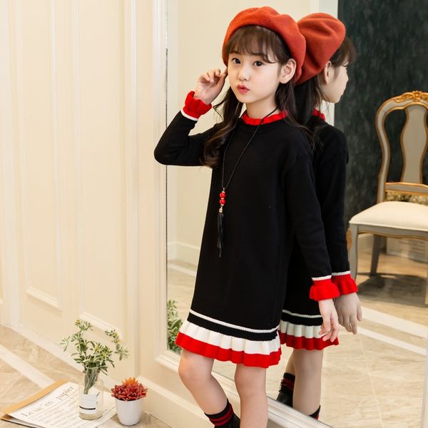 

girls long skirt sweater shirt sweater 2019 new korean version in the big base shirt versatile length jumpers, Blue