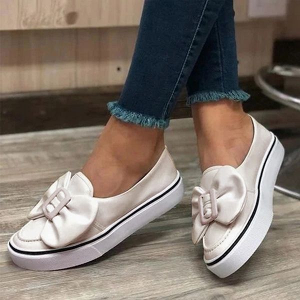 

2020 autumn female casual flat new sole platform slip-on butterfly-knot shoes for women solid comfortable shallow oxfords shoes, Black