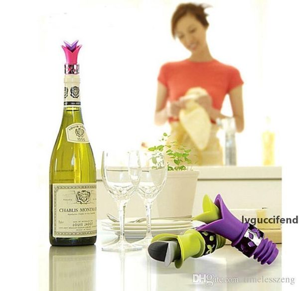 

lily style wine bottle sers 6 colors environmental protection silicone food grade durable wine pourer bar tools