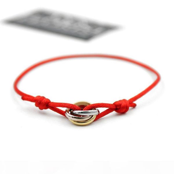 

e fashion love charm bracelets red string handcrafted macrame rope bangles cube micro three circle zircon love bracelet woman man jewel, Golden;silver