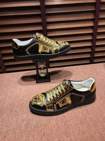 

2020p fashion men's running shoes luxury casual shoes breathable leather classic sneakers low-party shoes, size: 38-451, Black