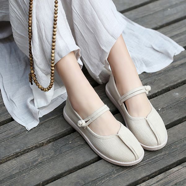 

girls traditional ethnic shoes cotton linen beige shoes cotton fabric ladies flat woman walking loafers casual footwear, Black
