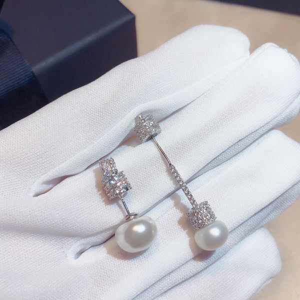 

designer s925 tremella pin diamond earrings studs round natural freshwater pearl personality simple electroplating 18k white gold