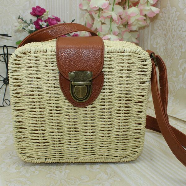 

new 2020 women straw shoulder bag lady girl lock rattan woven square straw handbag knitted messenger cross body summer beach bag