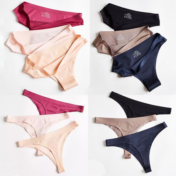 

women panties seamless briefs nylon ultra-thin g-string thongs low rise ice silk brief lady underwear smooth comfortable undies, Black;pink