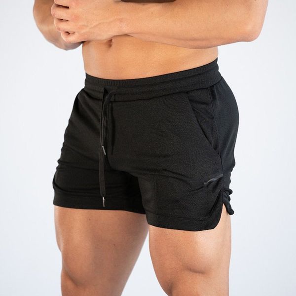 

men solid elastic waist workout training shorts pants running sweatshorts with drawstring sports casual fitness shorts ct10, White;black
