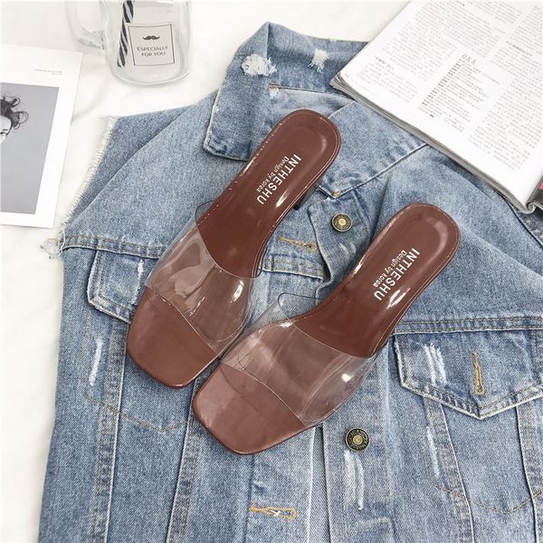 

women's 2019 with thick heel and middle heel all-match open toe and sandals transparent sandals