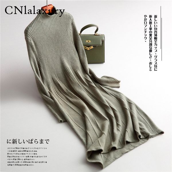 

elegant long sleeve turleneck long sweater dress women thick knit autumn winter dress female a-line basic robes casual, Black;gray