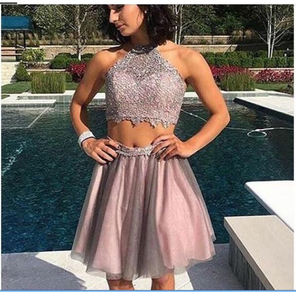 

two pieces short homecoming dresses lace up mini bridesmaid dress back 2020 new evening dress custom made, Red