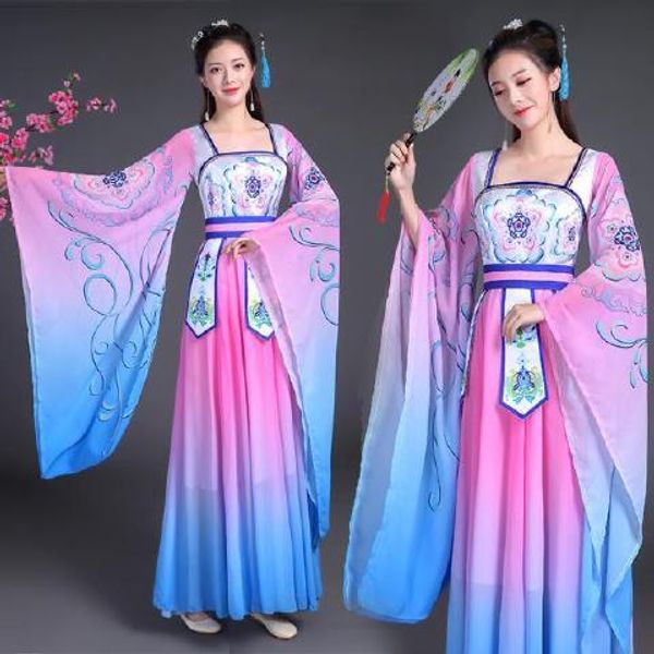 

2020 ancient chinese costume women stage performance outfit hanfu costume satin chinese traditional printed folk dance dress, Black;red