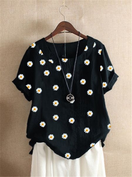 

2020 summer t-shirt flowers and flowers new daisy women's o-collar short-sleeved floral printed t-shirt, White