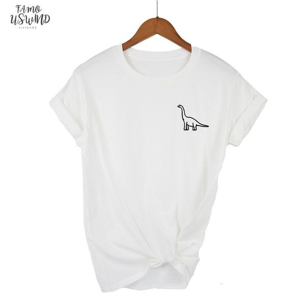 

100% cotton dinosaur pocket print women tshirt casual cotton hipster funny t shirt for lady tee tumblr drop, White