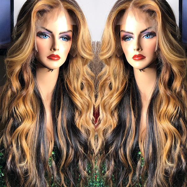 

preplucked ombre honey blonde highlight wig colored human hair wigs for black women 13x6 lace front deep parting remy loose wave