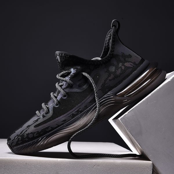 

new men casual shoes lac-up sport shoes no-slip lightweight comfortable breathable luminous running sneakers, Black