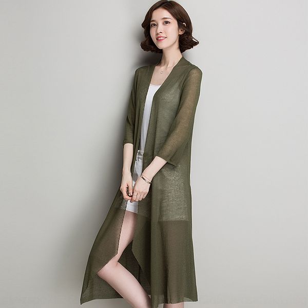 

no9g6 2019 летом новый женский лед белье трикотажное кардиган корейский стиль сплошной цвет свободный обрезанное рукав удлинять пальто возду, White