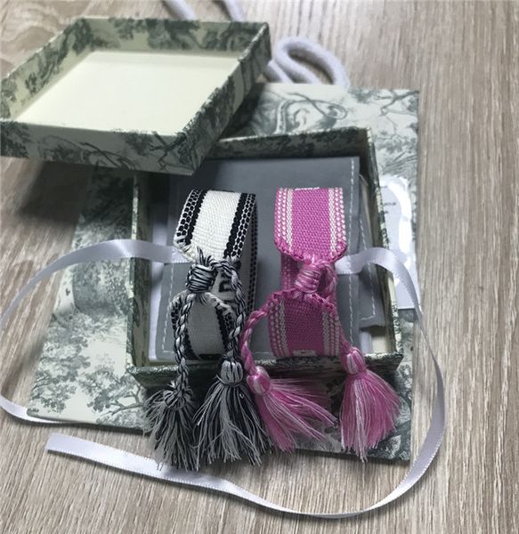 

fashion fabric bracelet women d cotton jewelry letter signature embroidery bracelet woven bangle tassel lace-up bracelet for gift, Black