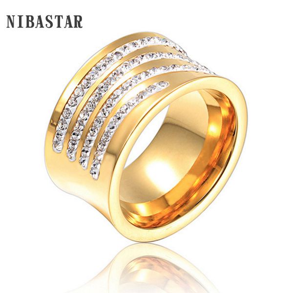 

niba crystal rings for women clear rhinestone stainless steel wedding female teen jewelry, Golden;silver
