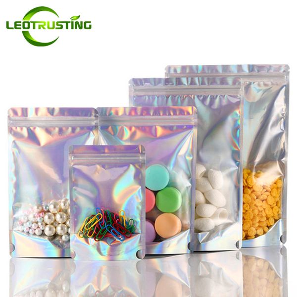

leotrusting translucent stand up laser bags clear front hologram silver bags coffee dried fruits candy