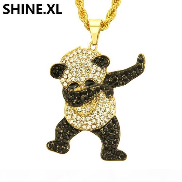 

хип-хоп из нержавеющей стали panda ожерелье iced out full lab алмазного ожерелье цвета золота гальванической шарма цепь для женщин мужчин, Silver