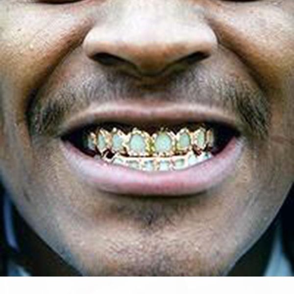 

18k gold hip hop full diamond hollow teeth grillz dental iced out fang grills braces tooth cap vampire cosplay rapper jewelry wholesale, Black