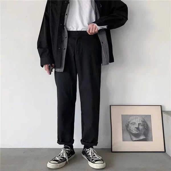 

ins japan joggers men solid men's hip hop suit pants summer fitness casual ankle-length mens trousers streetwear slim male pants, Black