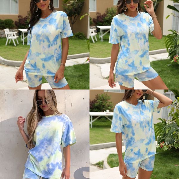 

new fashion women ladies summer sports 2 1pcs set color printing round neck pullover and tight shorts suit#779, Gray