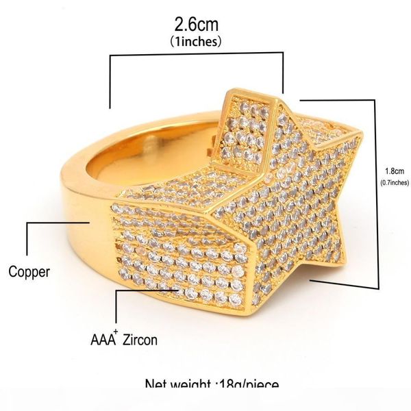 

uwin fashion star rings gold silver color full iced cubic zirconia hiphop ring jewelry for men and women drop shipping c19021201, Slivery;golden