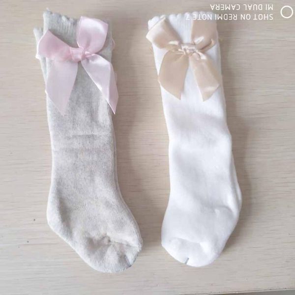 

2 pairs pack girls terry warm bow tube socks, Pink;yellow