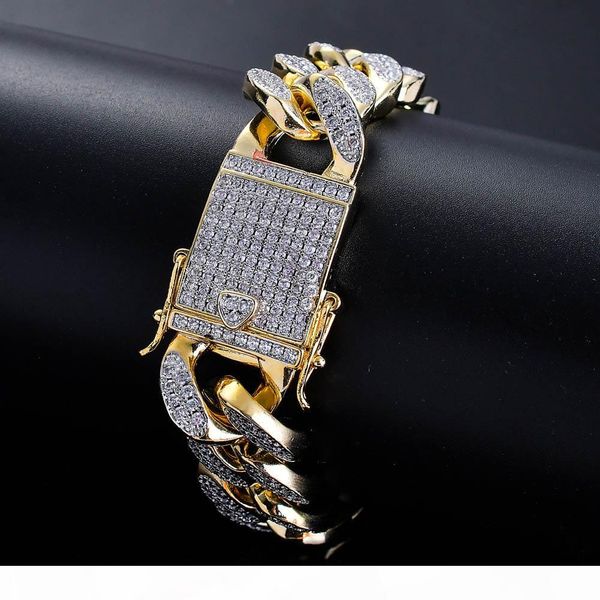

environment copper micro-inserts white diamond miami cuban chain bracelets mens women hiphop bling iced out bling jewelry 18mm, Black