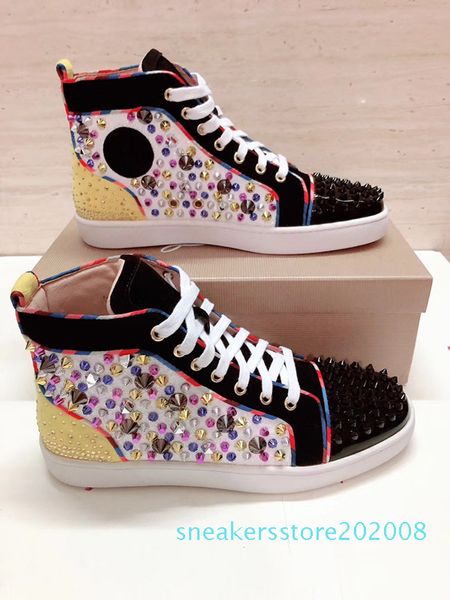 

original vogue new graffiti red bottom sneakers for men women luxury designer golden studded spikes flat mens casual trainers llls08, Black