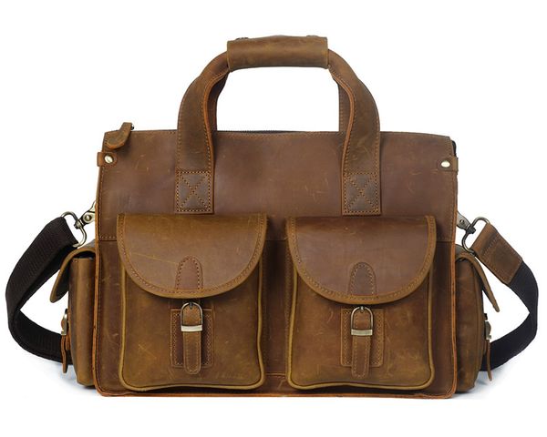

nesitu vintage brown прочный толстые из натуральной кожи мужчин сумка сумки crazy horse кожаный портфель 14 '' laptop portfolio # m8045
