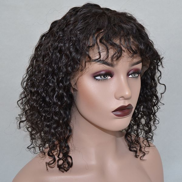 

4x4 kinky curly short bob wig 150% remy human hair lace closure wigs pre plucked with baby malaysian human hair wigs, Black