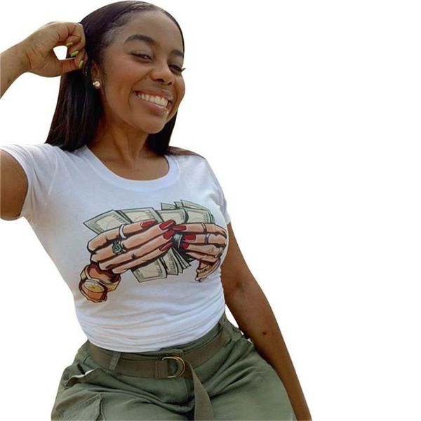 

women summer designer tshirts dollar printed fashion street short sleeve tees solid color t shirts women clothing, White