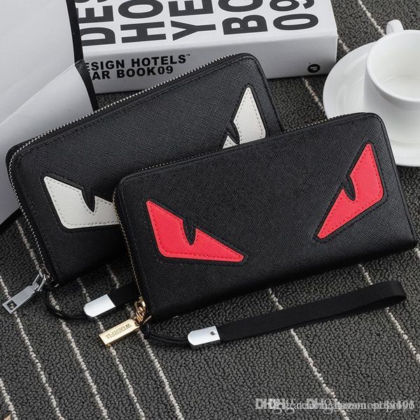 

hengsheng brand fashion long eyes anime men leather wallets purses carteira masculina couro portefeuille homme, Red;black