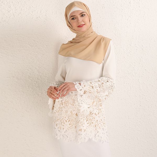 

2019 spring arabic turkey manset lace crochet long arabe ropa musulmana mujer turkiye saudi long islamic clothing