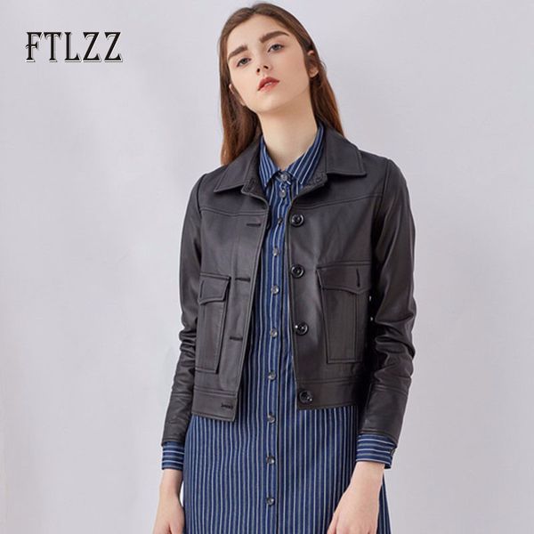 

motorcycle leather jackets women slim single breasted yellow short faux leahter coat 2020 new female casual black jacket outwear