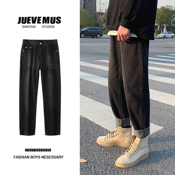 

мужские джинсы 2020 весной и летом новый красивый сплошной цвет свободные дикие девять очков джинсы молодой личности тенденции моды мужчин, Blue