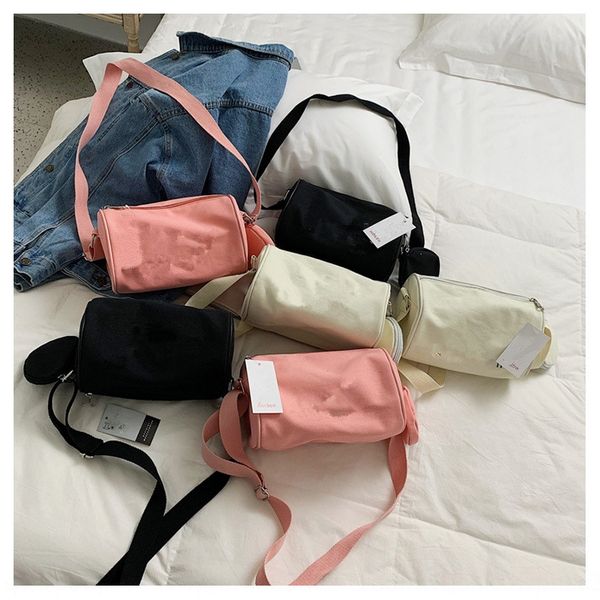 

5ezb2 autumn and winter fresh literary style women's fashionable large capacity canvas multi-purpose shoulder shoulder bag running bag, White