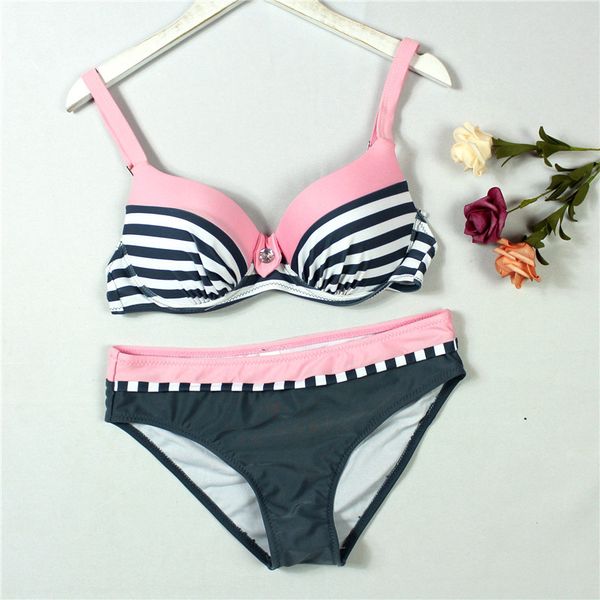 

women swimsuit two piece push up 2020 female bikini swimwear swim separate brazilian striped bathing suit pink