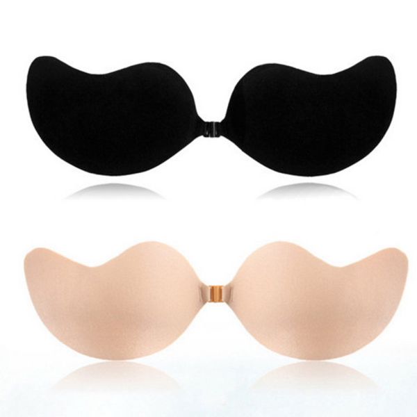 

1pc women invisible push up bra bralette front closure sticky bra bh backless strapless self adhesive silicone bust, Red;black