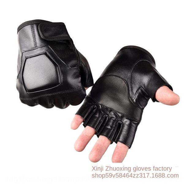 

dmlnx bicycle half finger sports protective glovesmotorcycle glovesgenuine leather half finger gloves outdoor motorcycle gloves wear-resista, Black