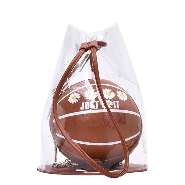 

new basketball shape handbags women transparent bags 2020 summer beach large capacity clear totes girls shoulder messenger bag