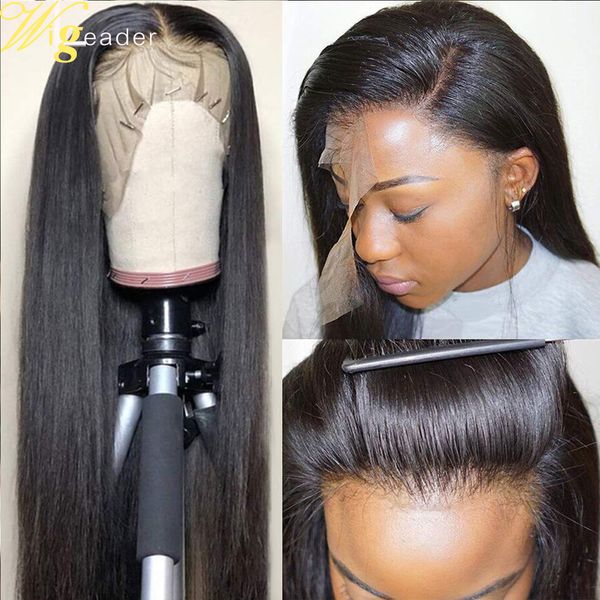 

wigleader straight preplucked human hair lace front wigs hd transparent lace glueless lace frontal wigs bleach knot hair wigs, Black