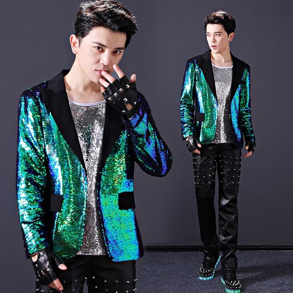 

male singer nightclub bar dj sequins slim personality trend handsome little suit performance clothes, White;black