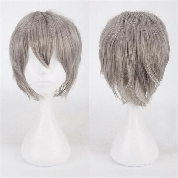 

anime men women short curly wavy hair fancy gray mix wig cosplay costumes wigs, Black