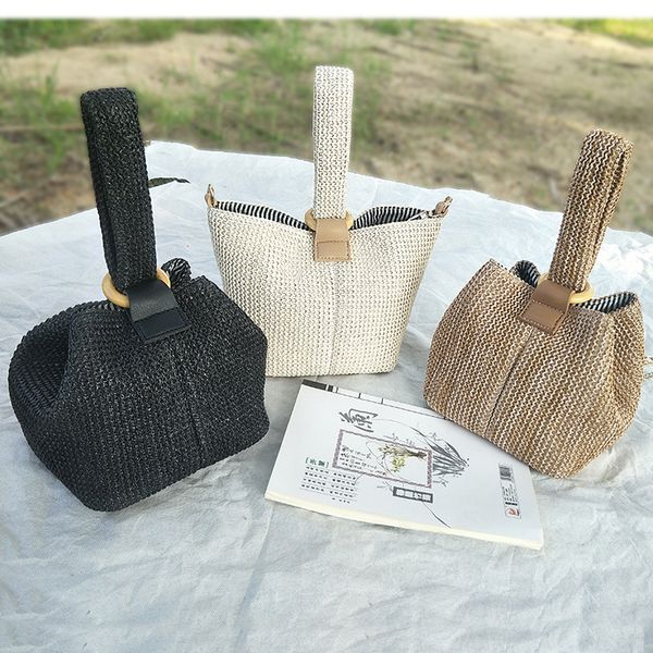 

daunavia women woven handbags summer beach simple casual crossbody mini woven bucket bag designer fashion brand ring buckle