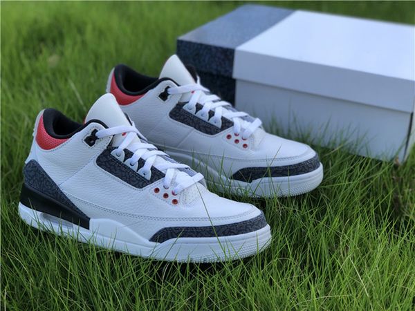 

2020 release 3 se dnm fire red og denim basketball shoes men white black cement outdoor sneakers authentic with origianl box