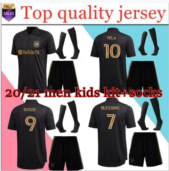 

men kids kits 2020 lafc carlos vela soccer jerseys 2020 2021 zelaya rossi los angeles fc black mls parley primary football shirts, Black;yellow
